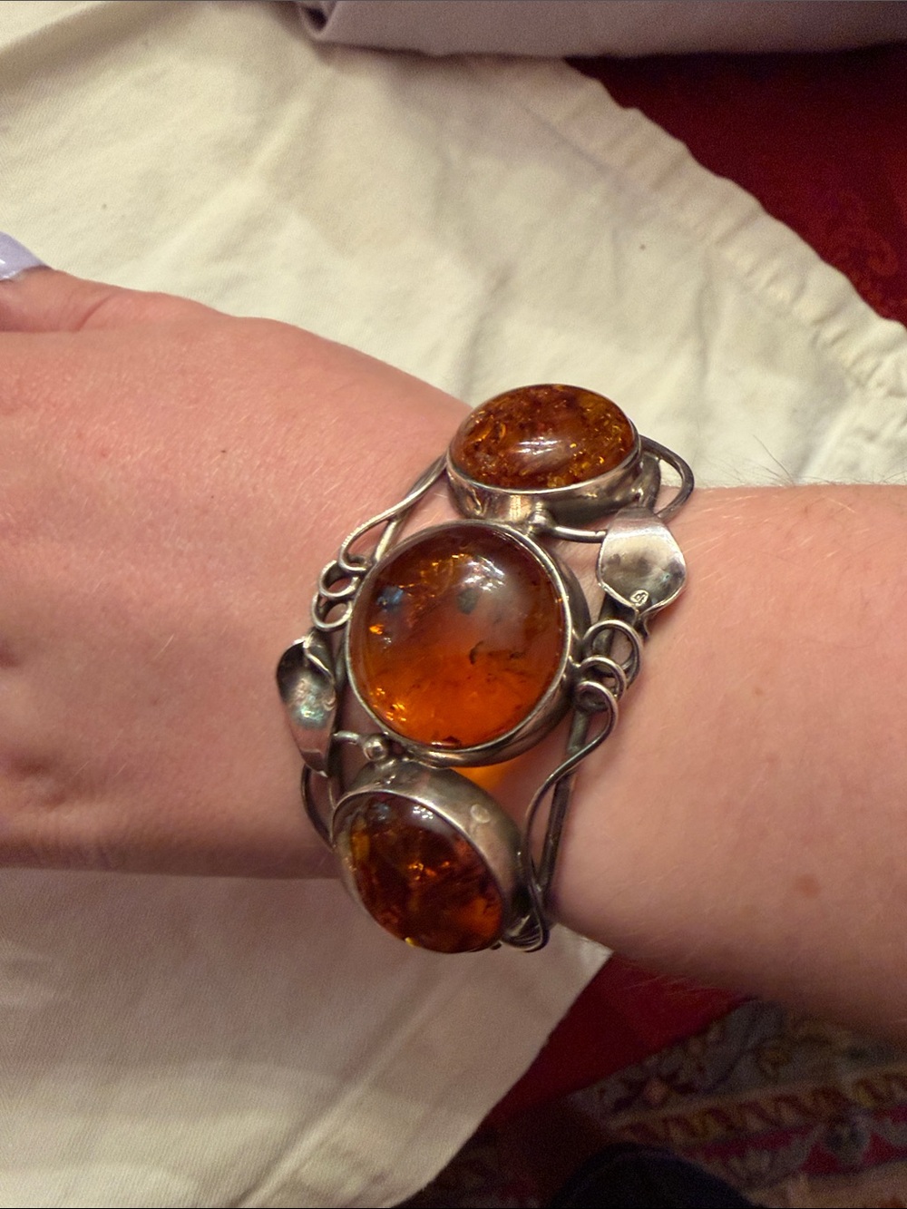 Amber and Silver Tone Statement Bracelet - Women Jewelry
